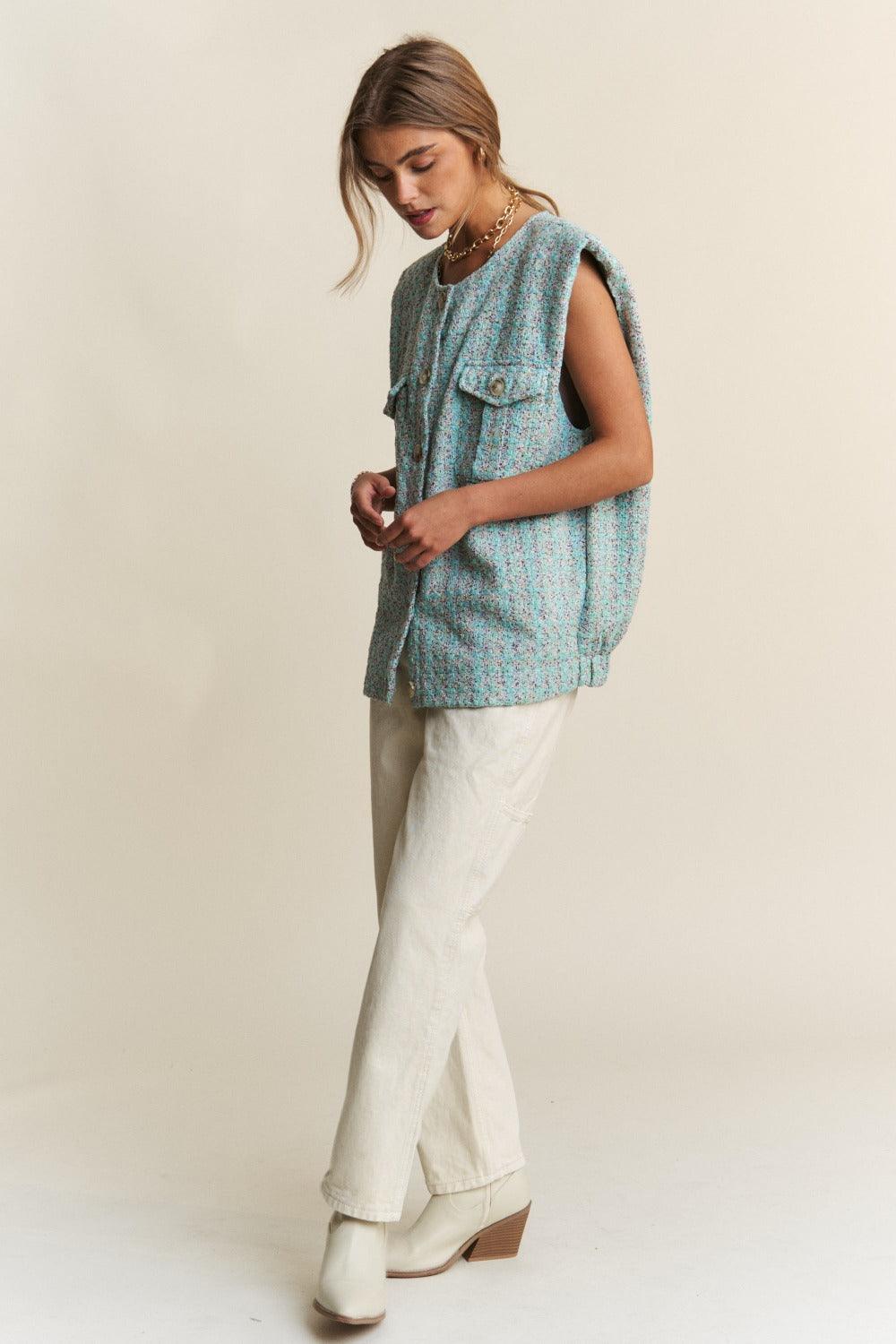 J.NNA Frayed Tweed Padded Shoulder Vest - Wildflower Hippies