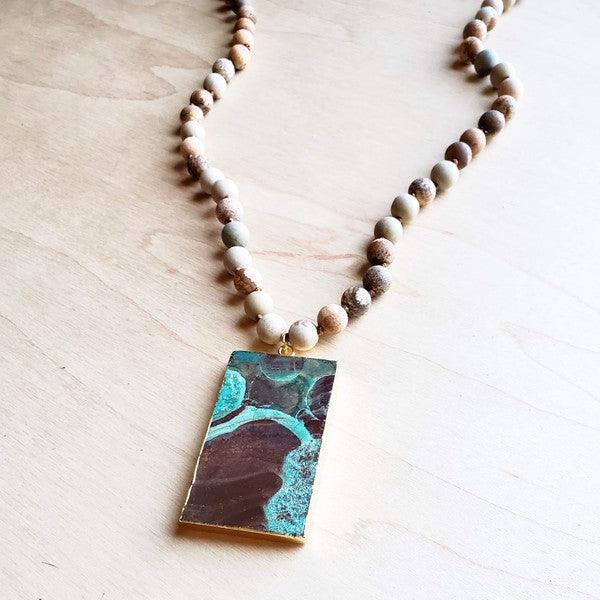 JASPER Necklace with Ocean Agate Pendant - Wildflower Hippies