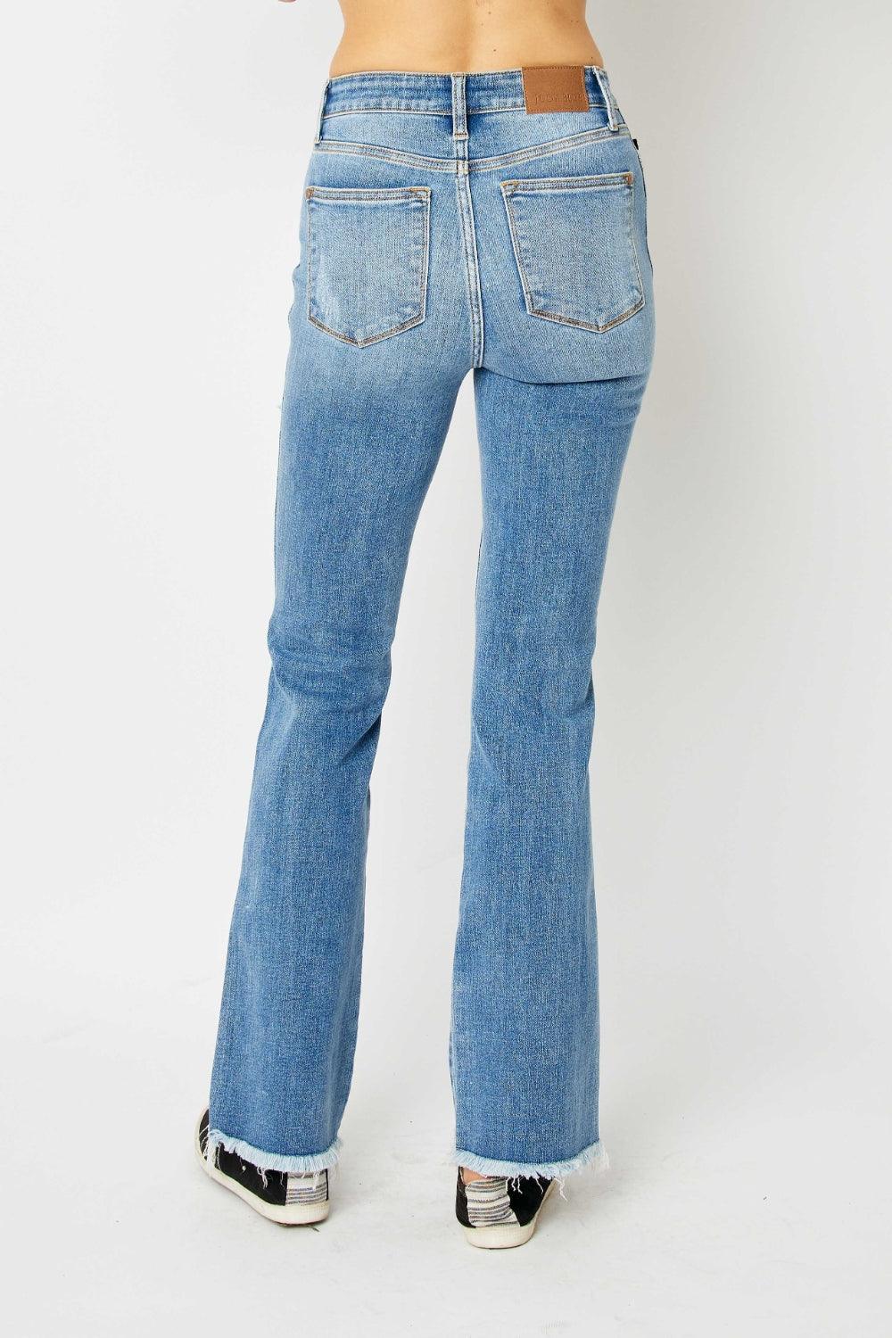 Judy Blue Full Size Distressed Raw Hem Bootcut Jeans - Wildflower Hippies