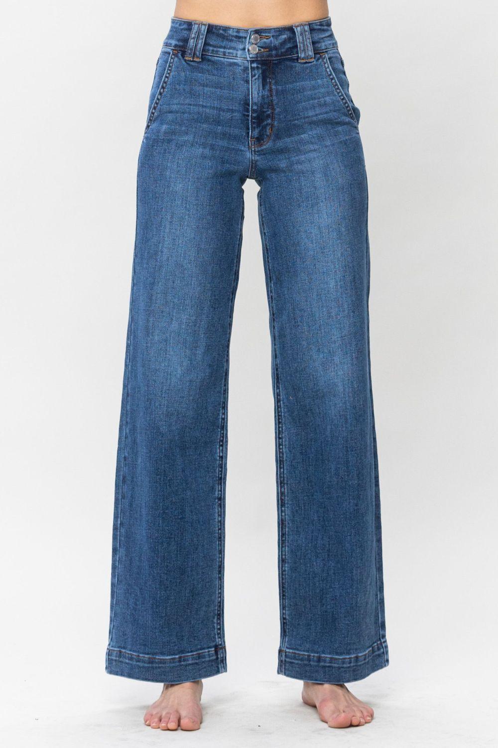 Judy Blue Full Size Double Button Wide Leg Jeans - Wildflower Hippies