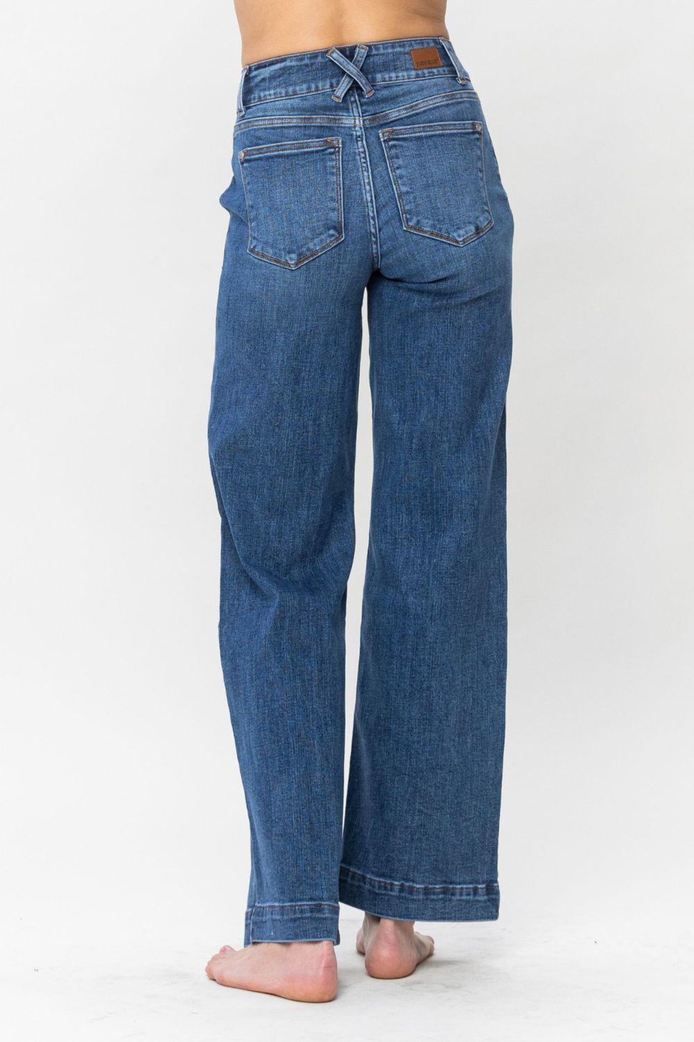 Judy Blue Full Size Double Button Wide Leg Jeans - Wildflower Hippies