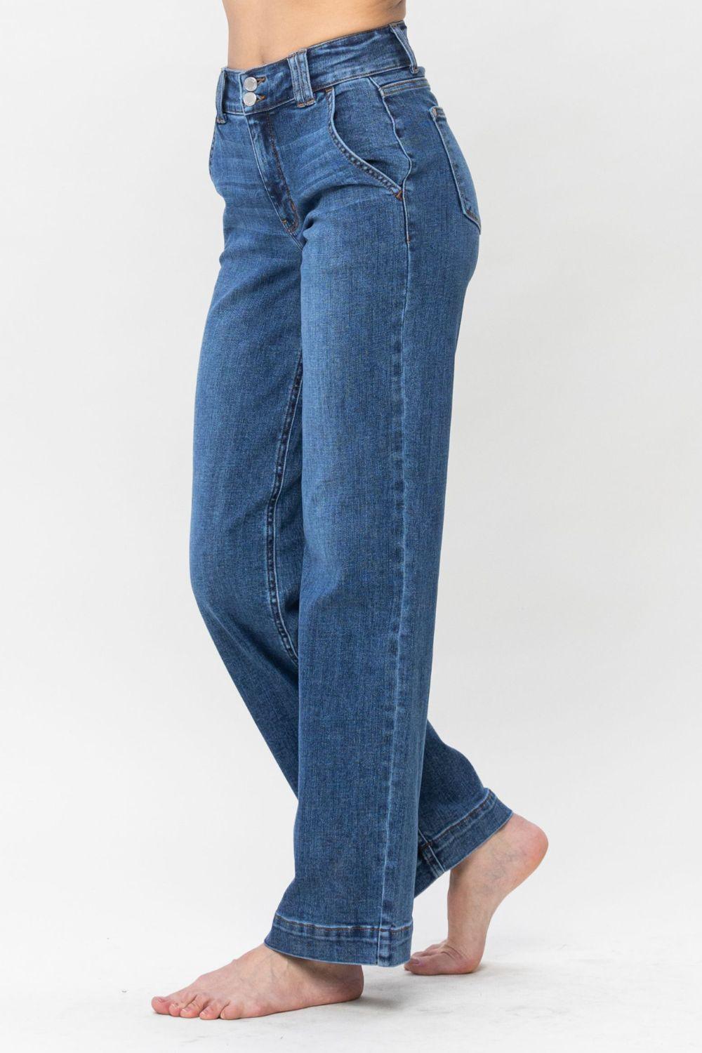 Judy Blue Full Size Double Button Wide Leg Jeans - Wildflower Hippies