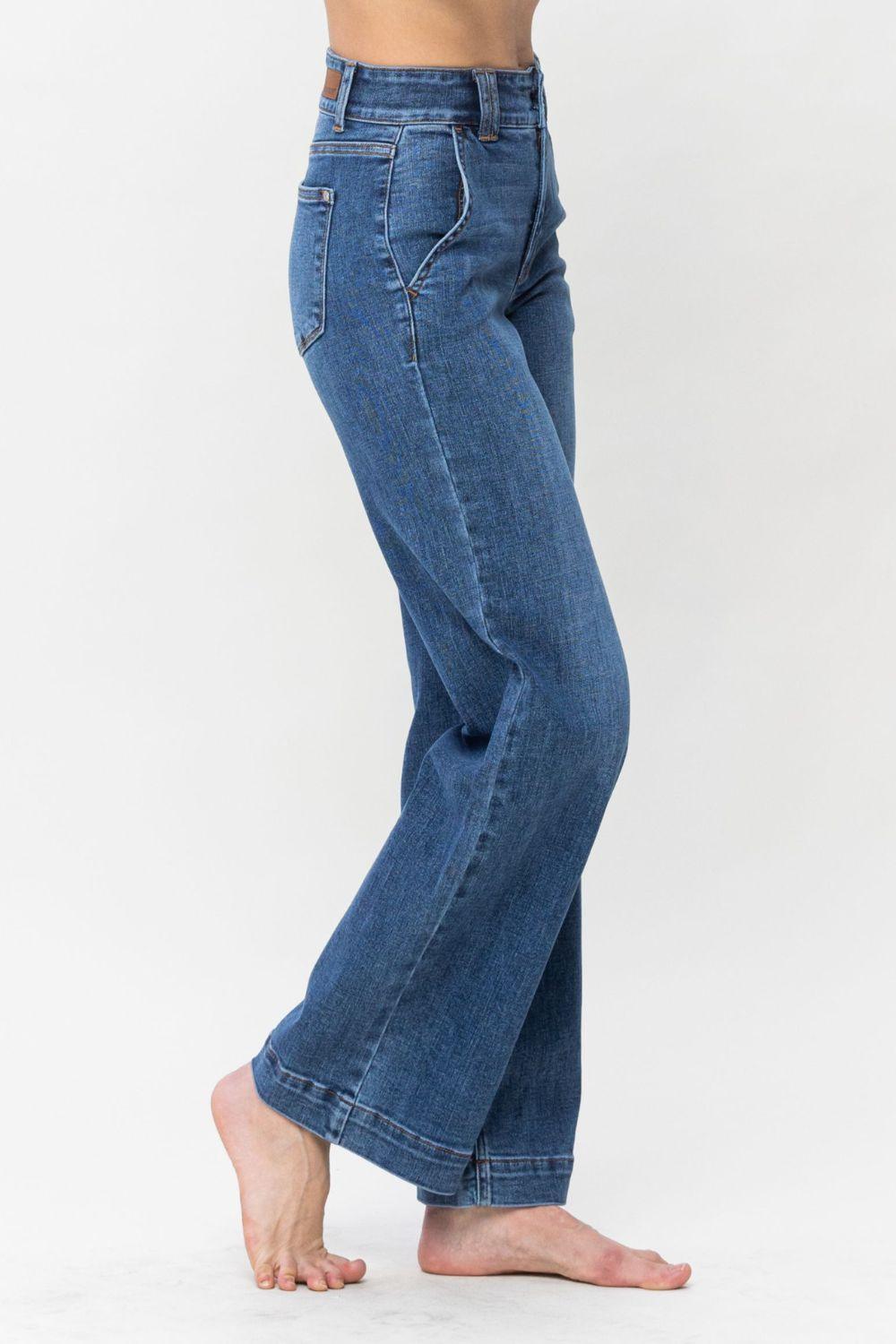 Judy Blue Full Size Double Button Wide Leg Jeans - Wildflower Hippies