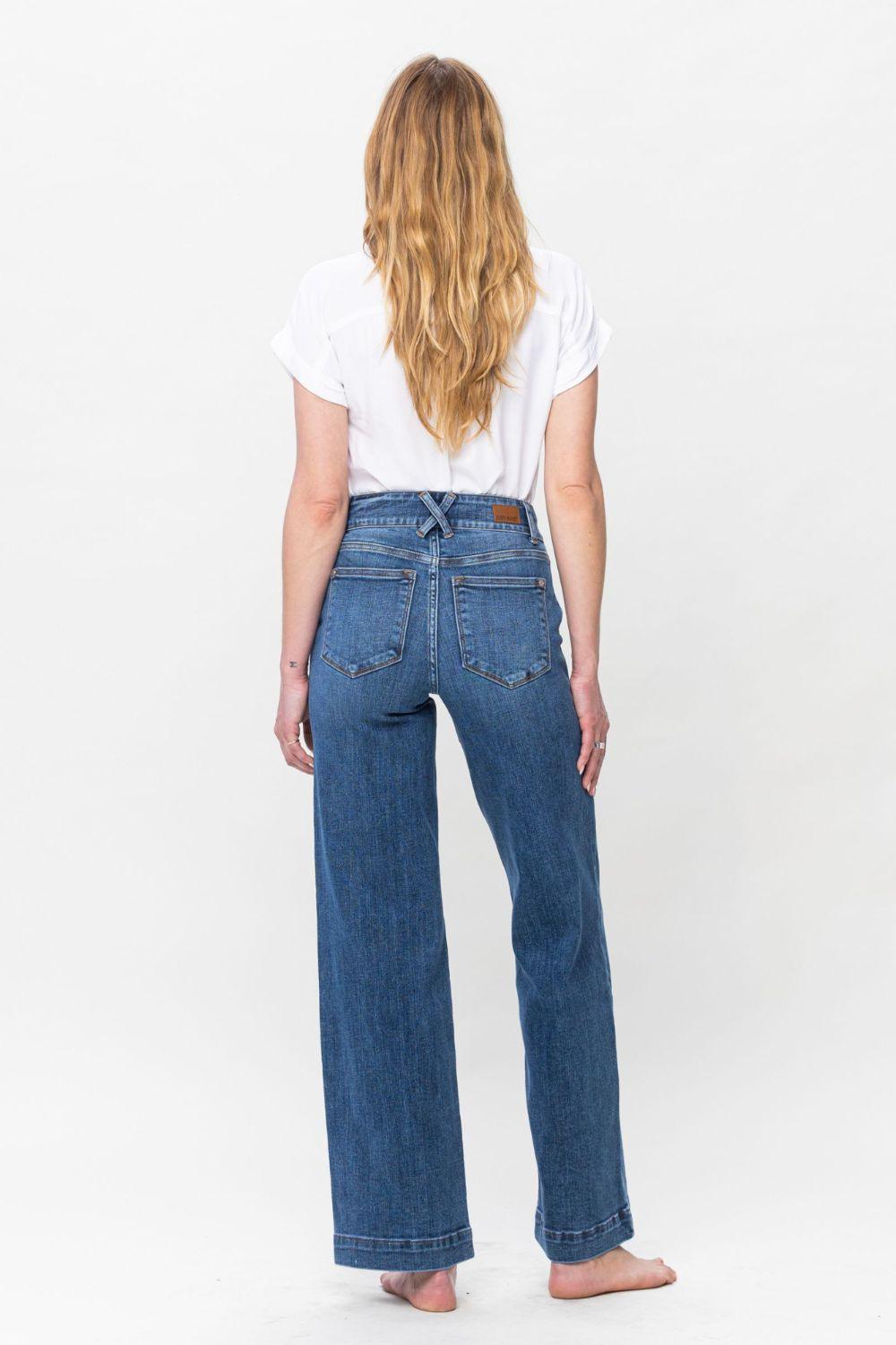 Judy Blue Full Size Double Button Wide Leg Jeans - Wildflower Hippies