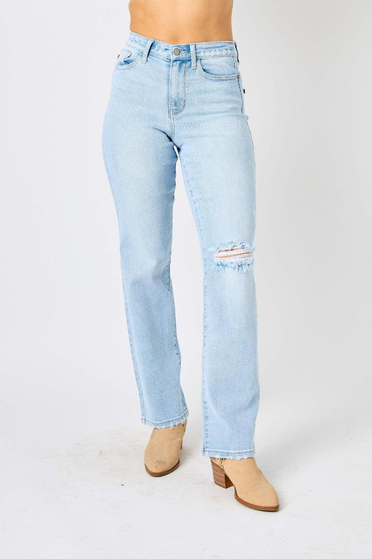 Judy Blue Full Size High Waist Distressed Straight Jeans - Wildflower Hippies
