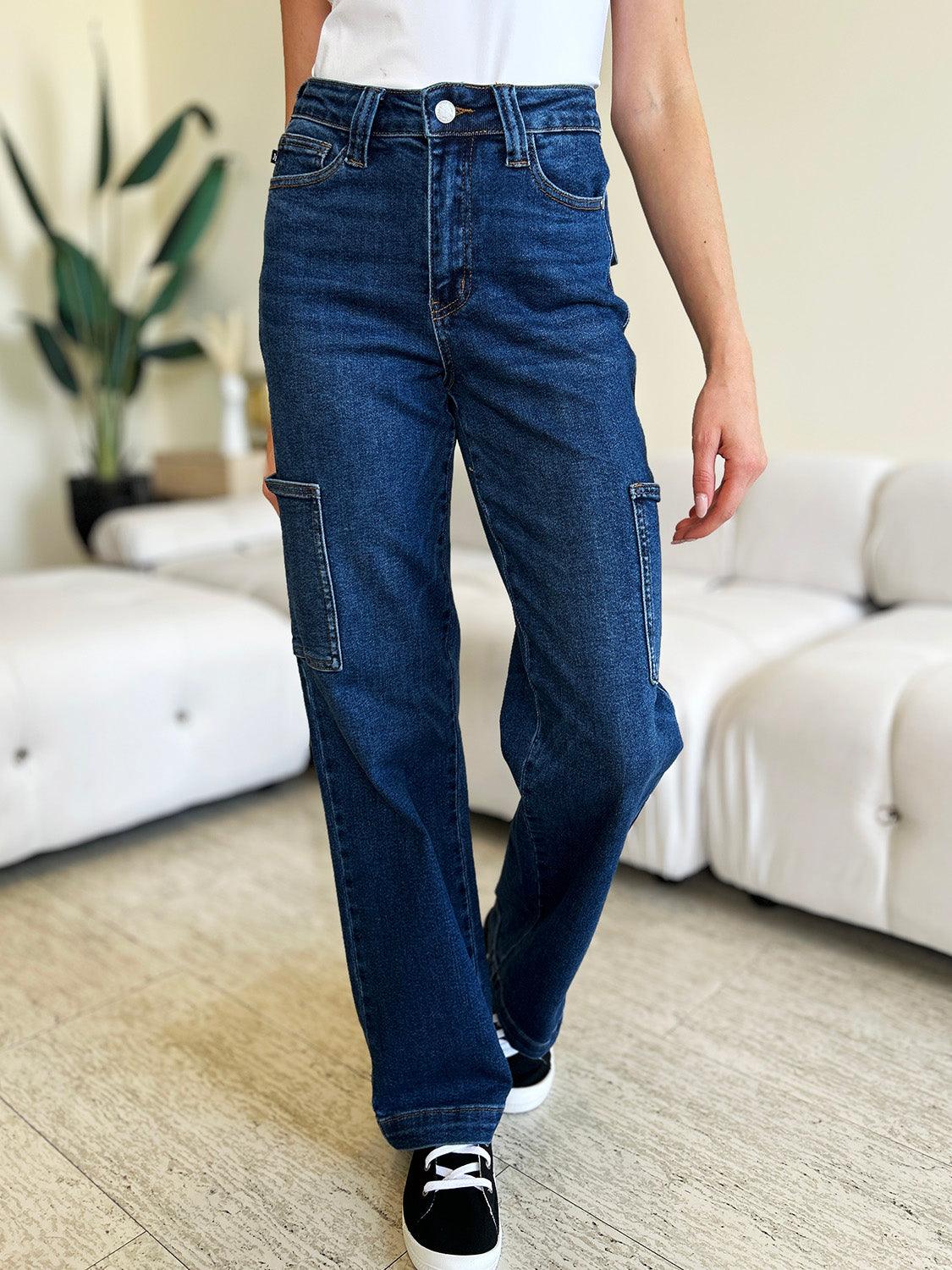 Judy Blue Full Size High Waist Straight Cargo Jeans - Wildflower Hippies