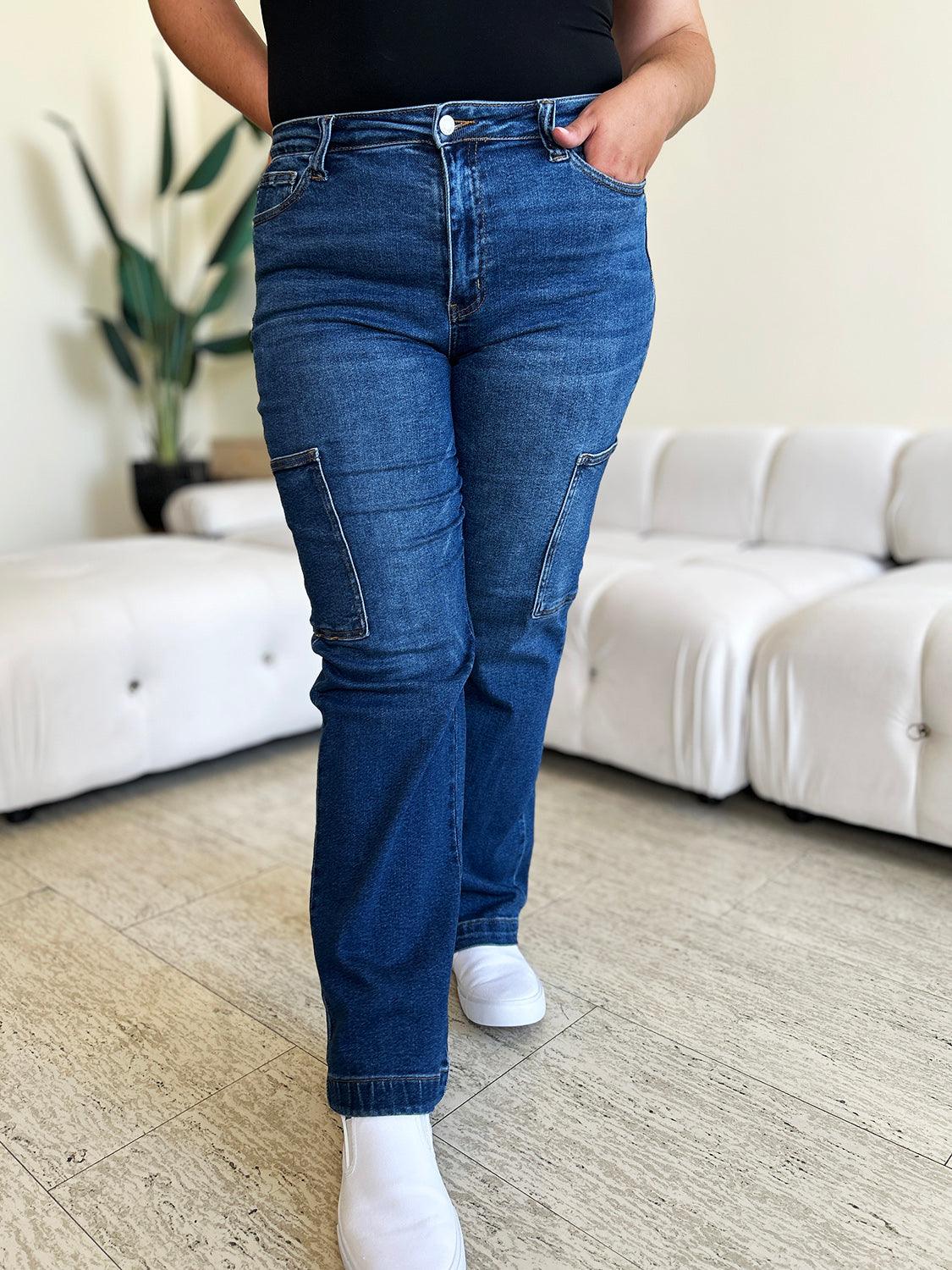 Judy Blue Full Size High Waist Straight Cargo Jeans - Wildflower Hippies