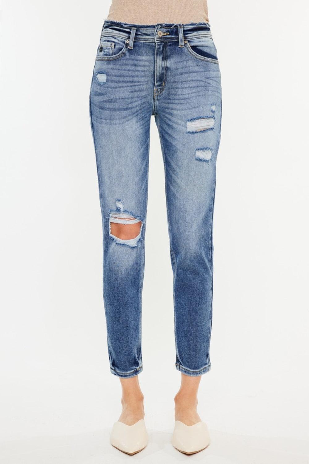 Kancan High Rise Distressed Mom Jeans - Wildflower Hippies