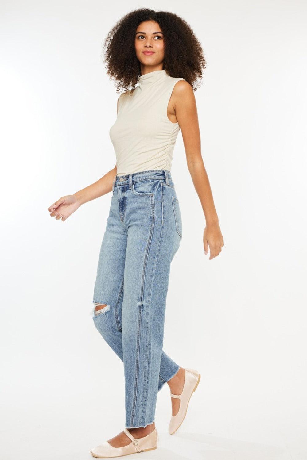 Kancan Ultra High Rise Distressed Straight Jeans - Wildflower Hippies