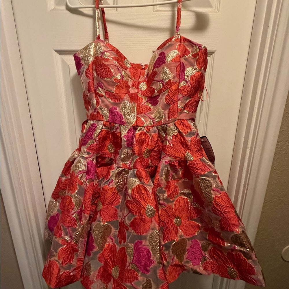 Violet Weekend Juniors' Metallic Jacquard Fit & Flare Dress Size 7/8