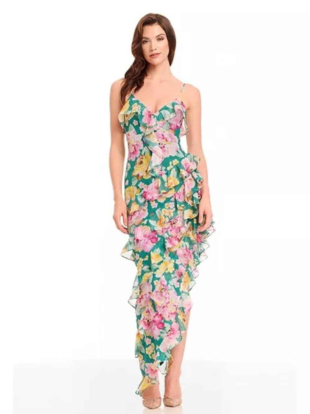 Dress the Population Josefina Printed Ruffle-Trim Dress