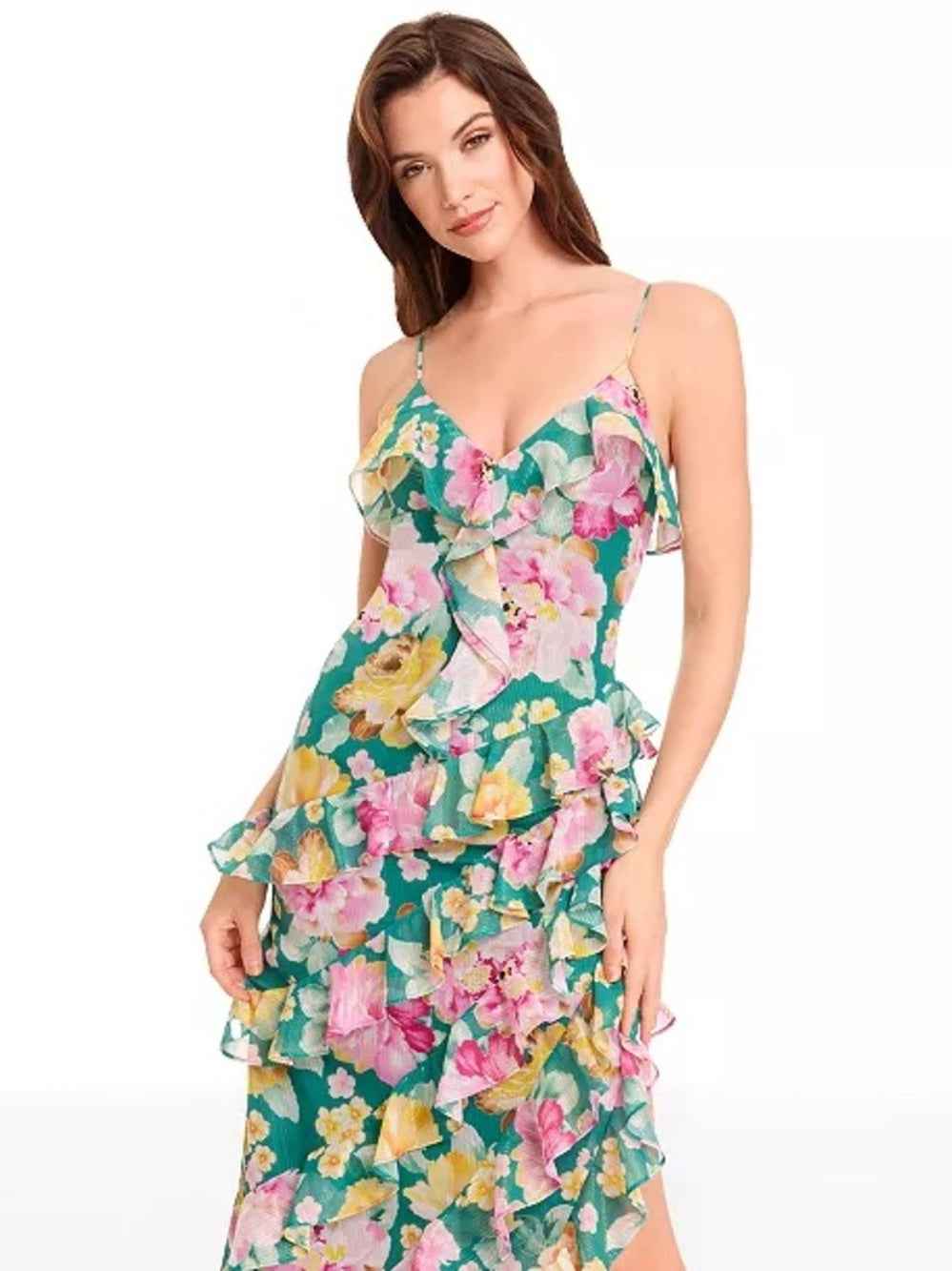 Dress the Population Josefina Printed Ruffle-Trim Dress