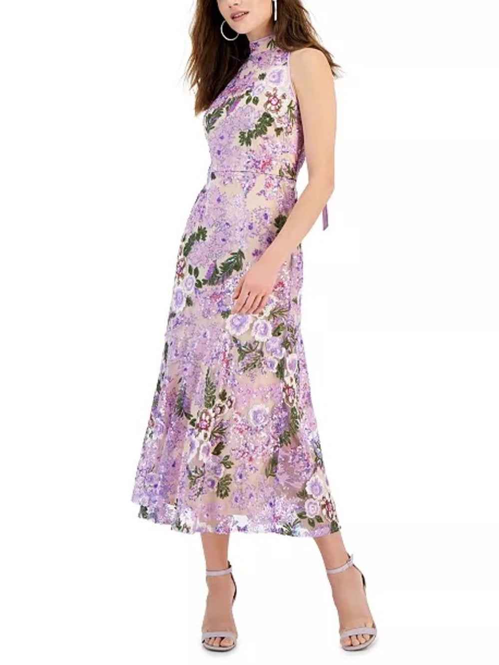Sam Edelman Sequined High Neck Halter Tie-Back Midi Dress