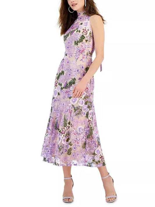 Sam Edelman Sequined High Neck Halter Tie-Back Midi Dress