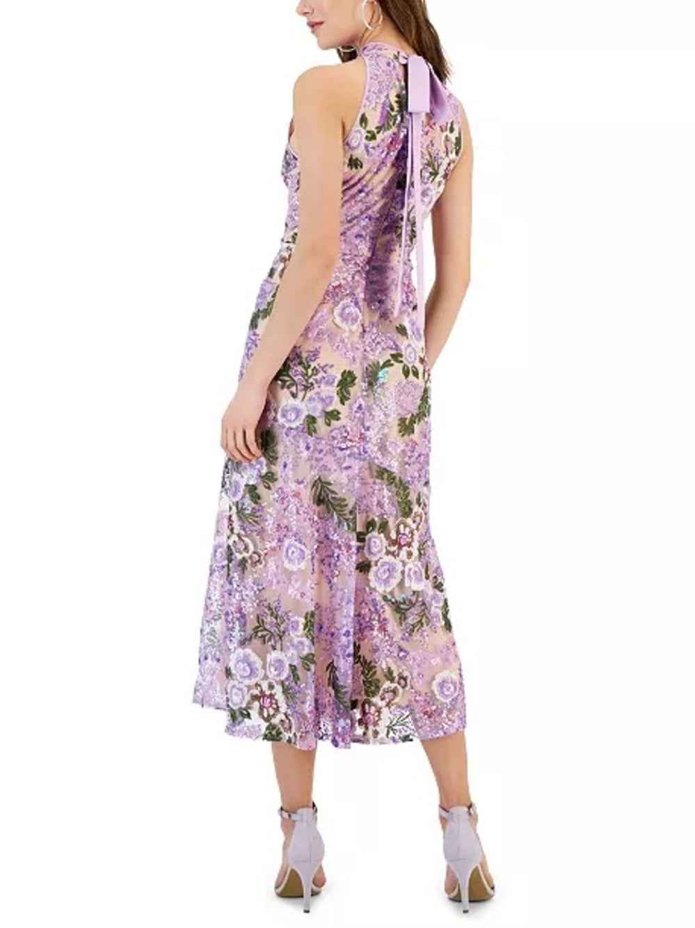 Sam Edelman Sequined High Neck Halter Tie-Back Midi Dress