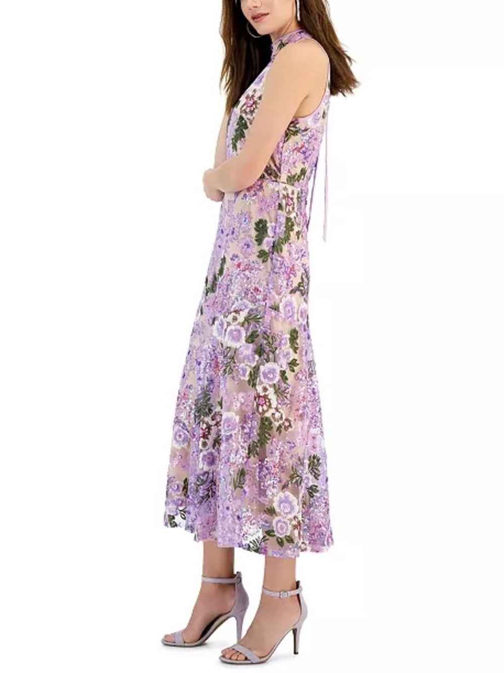 Sam Edelman Sequined High Neck Halter Tie-Back Midi Dress