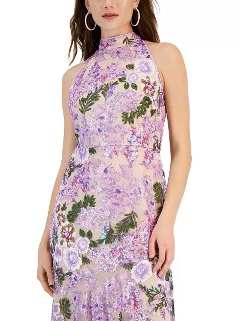 Sam Edelman Sequined High Neck Halter Tie-Back Midi Dress