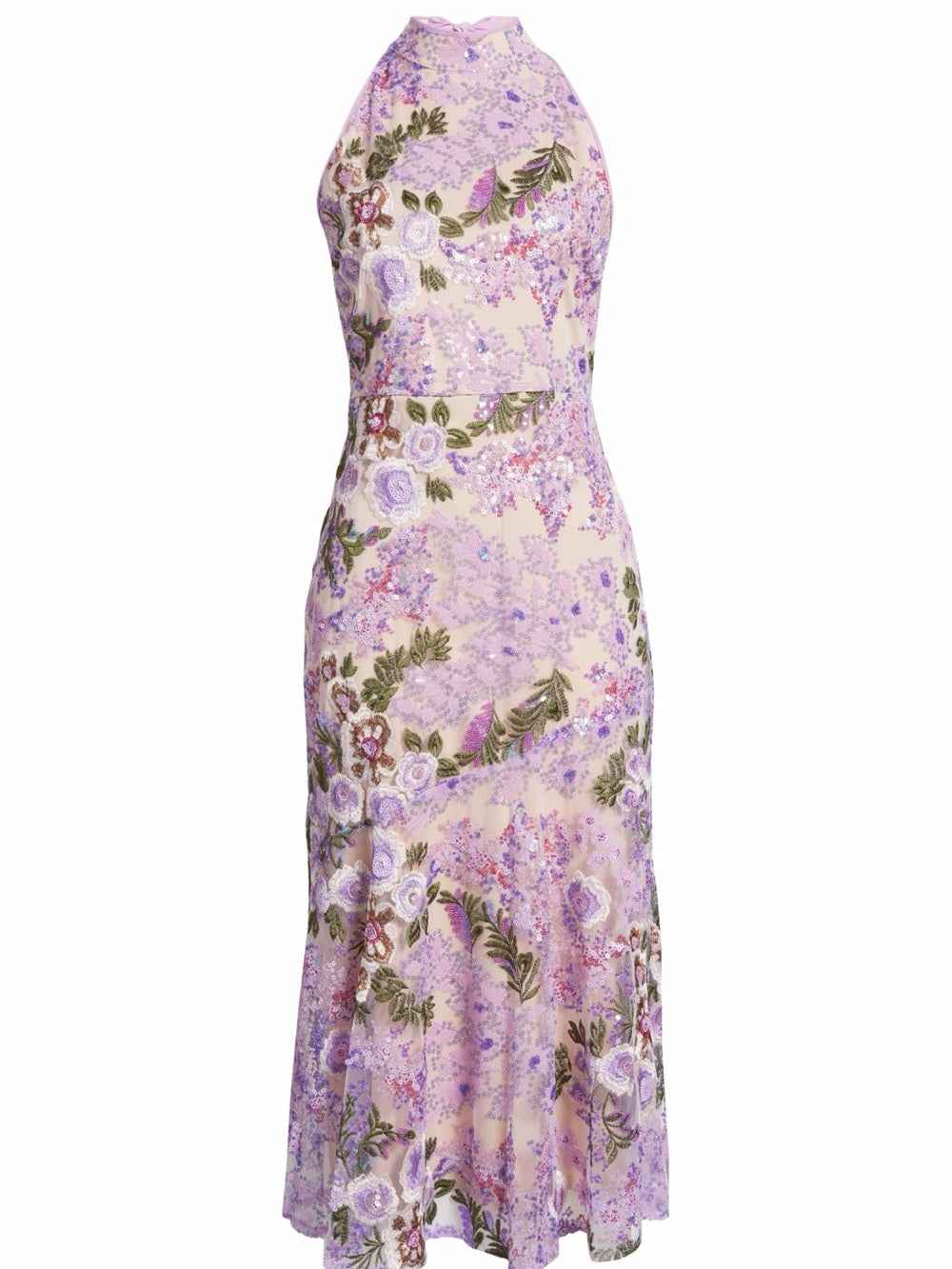 Sam Edelman Sequined High Neck Halter Tie-Back Midi Dress