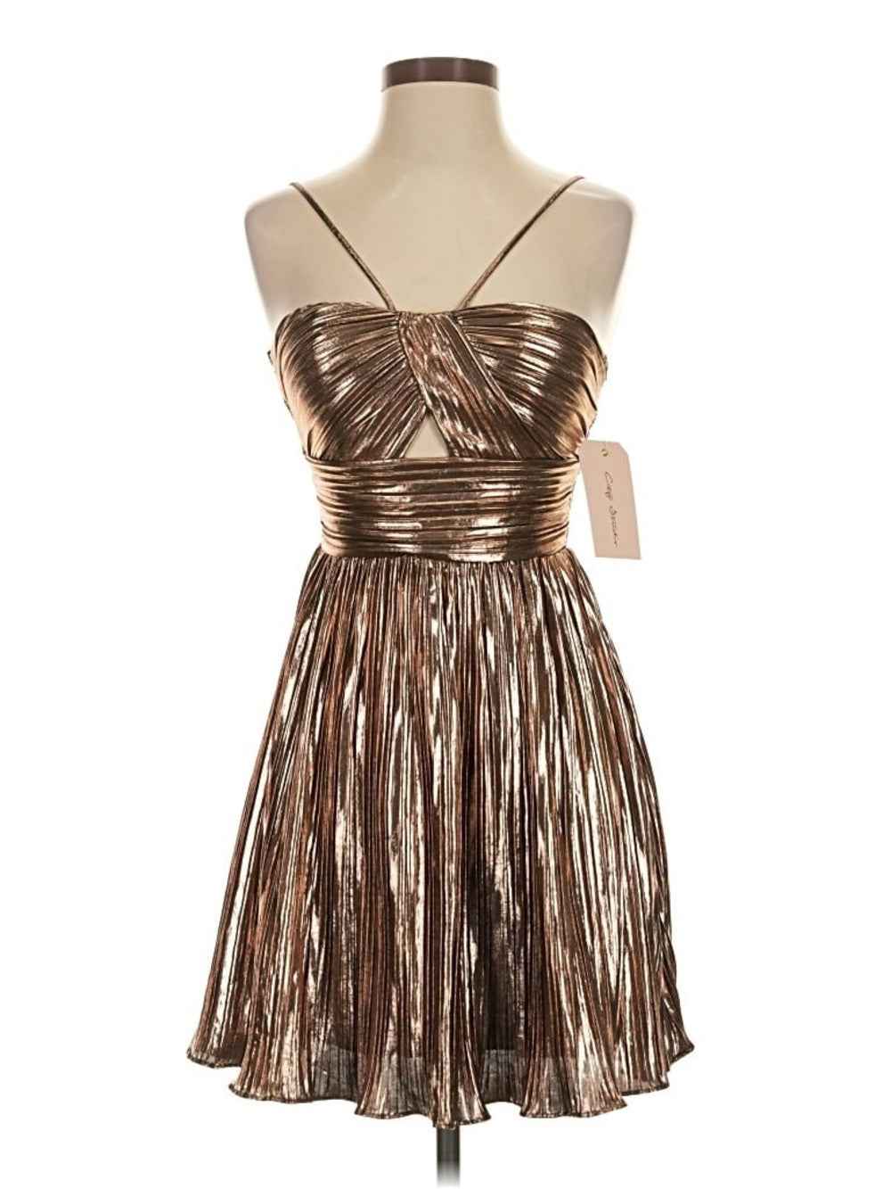 City Studio Metallic Copper Pleated Mini Dress size 3/4