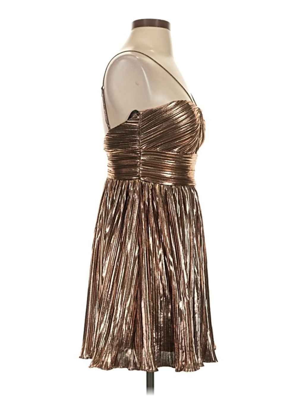 City Studio Metallic Copper Pleated Mini Dress size 3/4