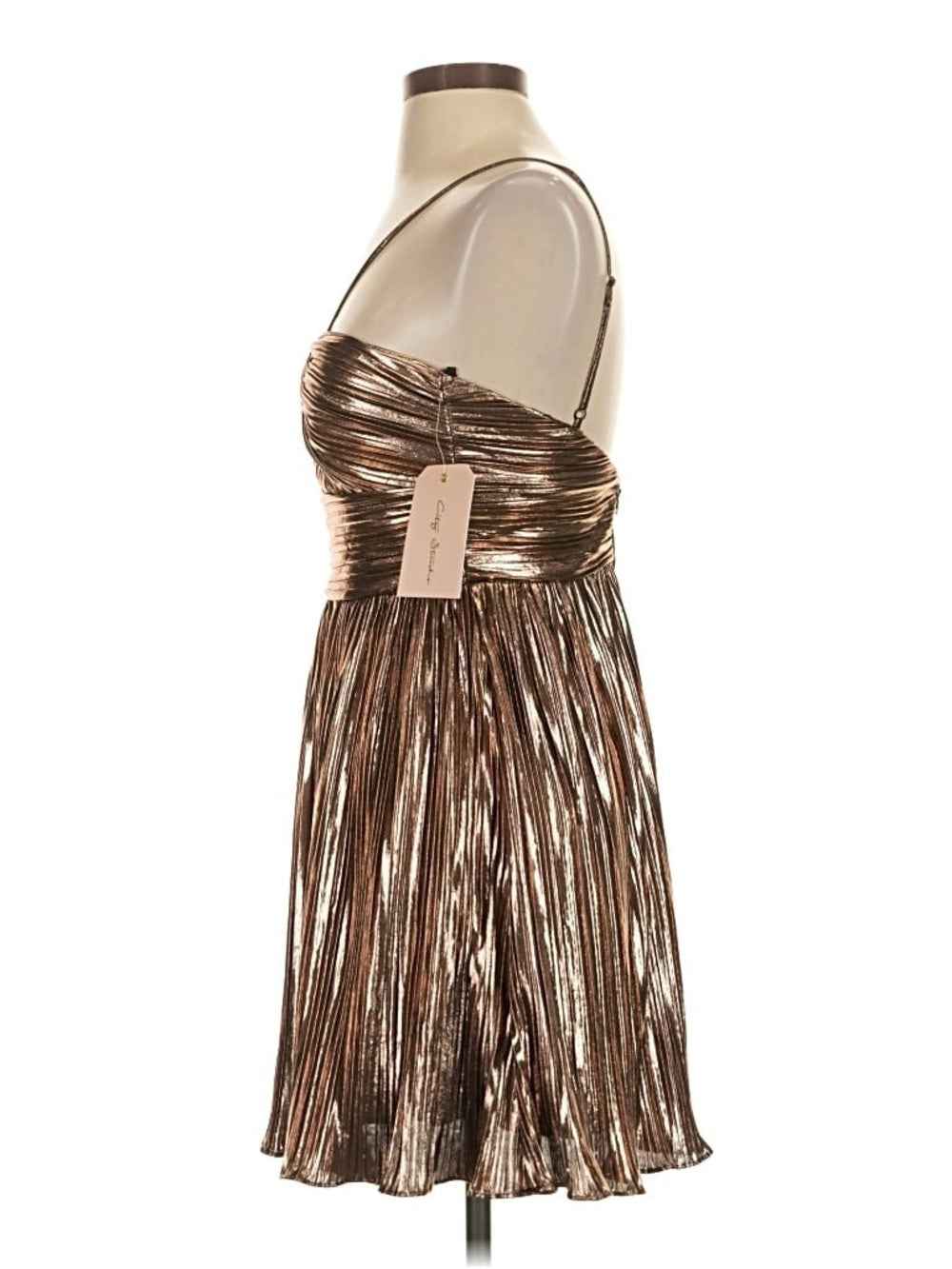 City Studio Metallic Copper Pleated Mini Dress size 3/4