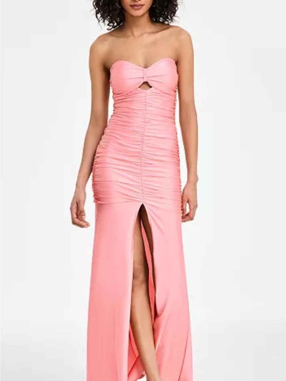 Emerald Sundae Strapless Pink Ruched Cutout Maxi Gown