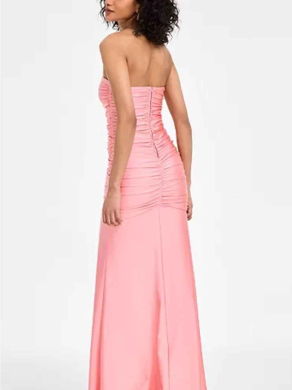 Emerald Sundae Strapless Pink Ruched Cutout Maxi Gown