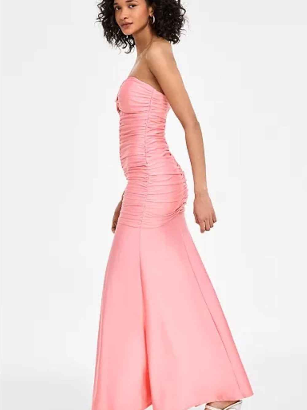 Emerald Sundae Strapless Pink Ruched Cutout Maxi Gown