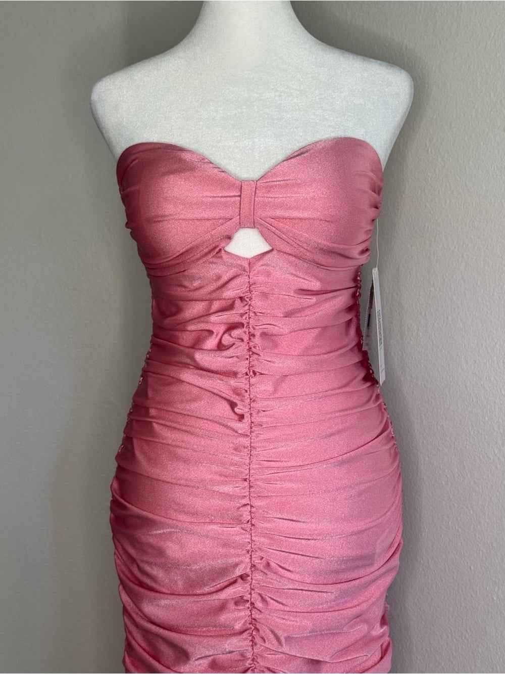 Emerald Sundae Strapless Pink Ruched Cutout Maxi Gown