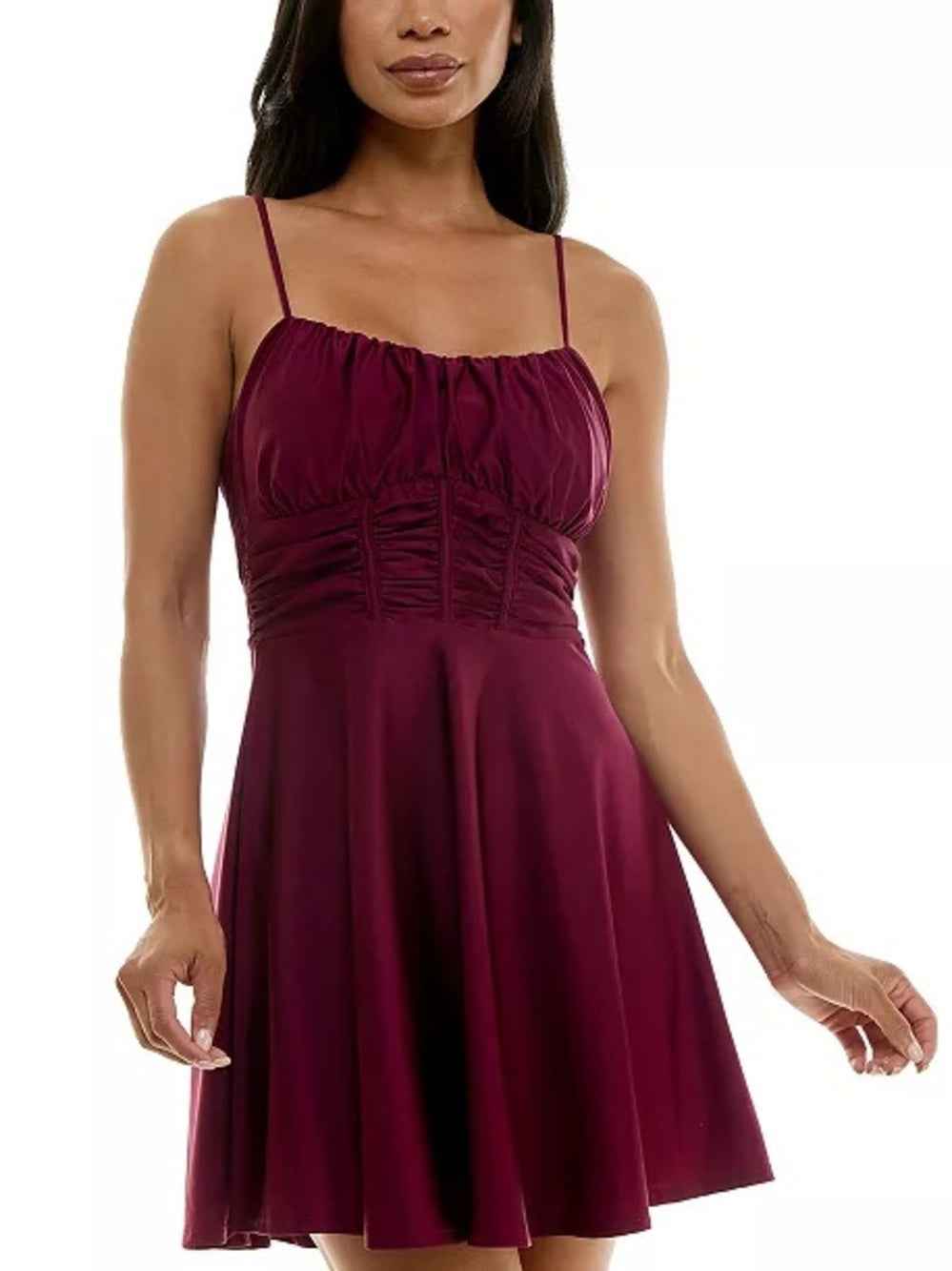 Emerald Sundae Burgundy Spaghetti-Strap Mini Dress