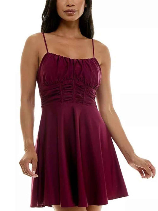 Emerald Sundae Burgundy Spaghetti-Strap Mini Dress