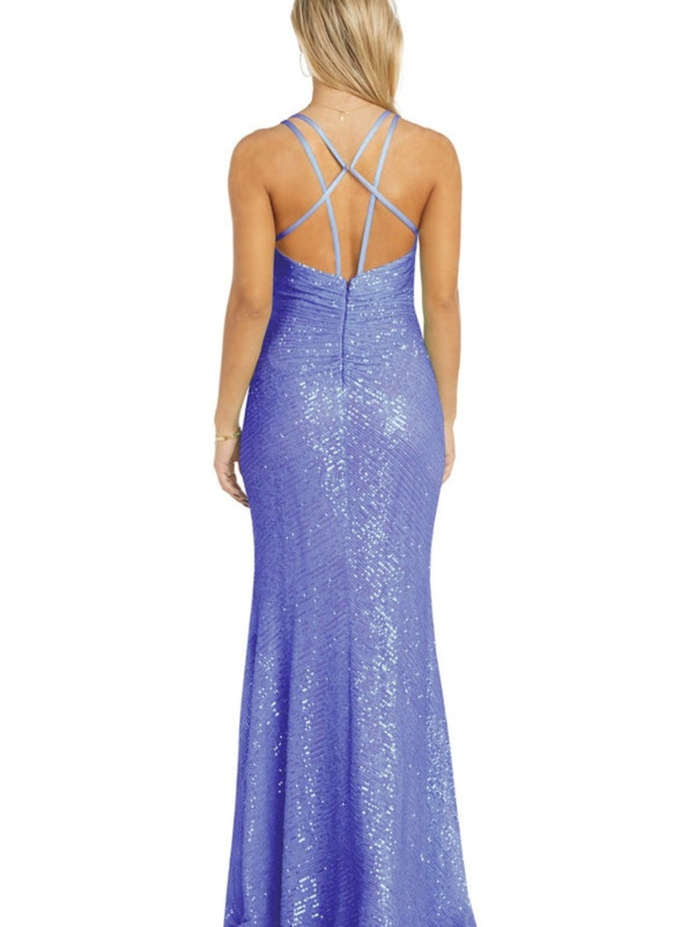 Morgan & Co. Lavender Sequin Prom Gown with Thigh Slit