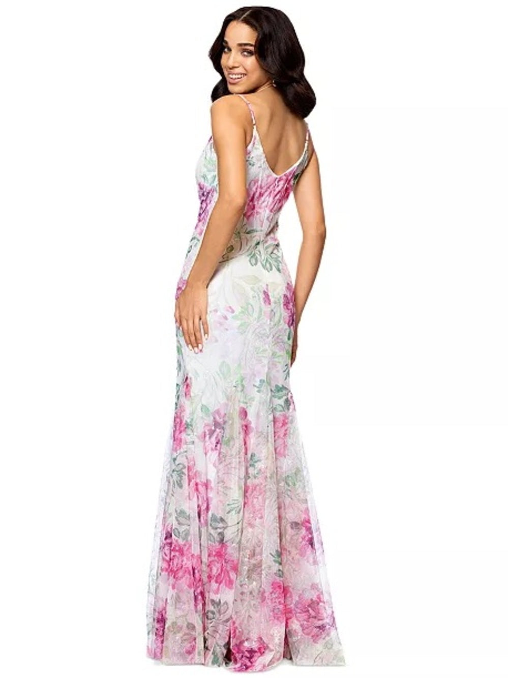 Betsy & Adam Pink Floral Spaghetti-Strap Maxi Dress