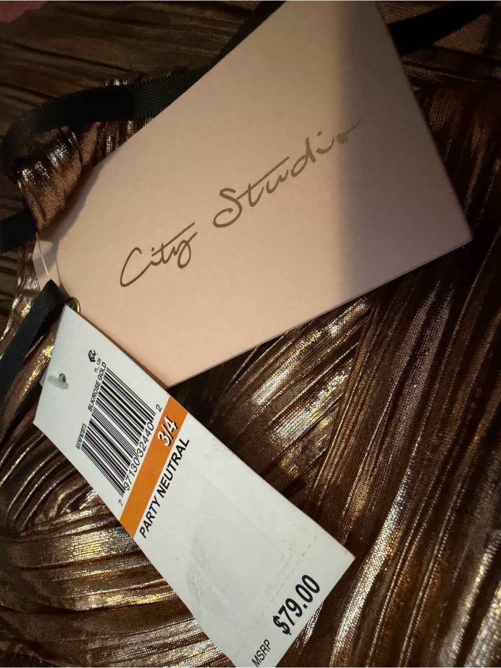 City Studio Metallic Copper Pleated Mini Dress size 3/4