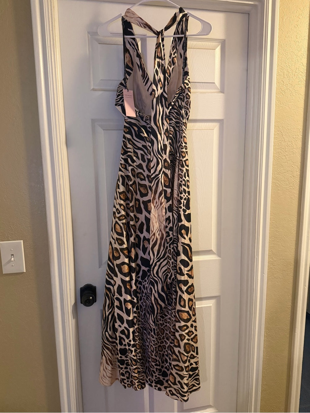Avec Les Filles scarf tie neck Animal-Print Halter Maxi Dress in Brown and Black
