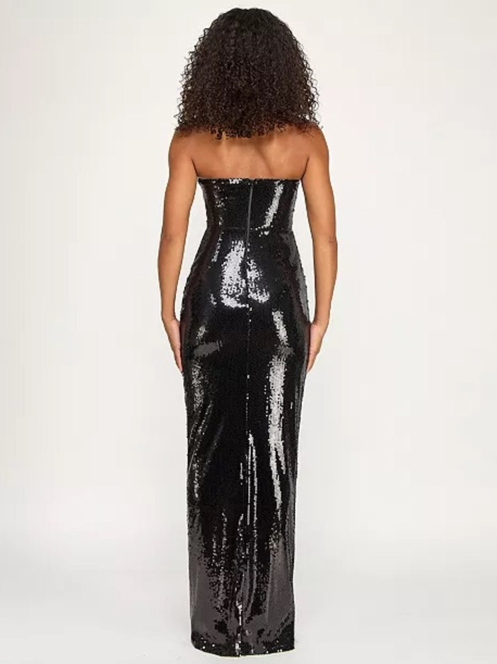 Seni & Cade Strapless Black Sequin Column Prom Gown