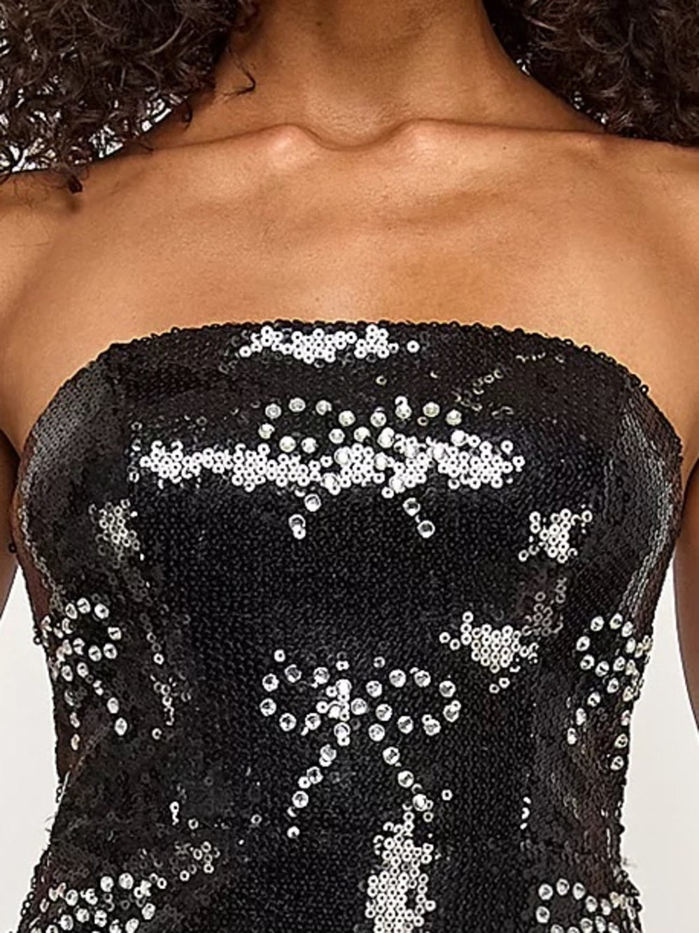 Seni & Cade Strapless Black Sequin Column Prom Gown