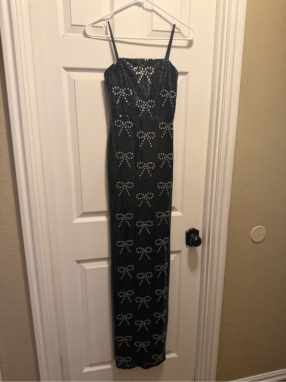 Seni & Cade Strapless Black Sequin Column Prom Gown