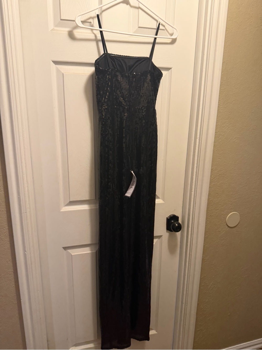 Seni & Cade Strapless Black Sequin Column Prom Gown