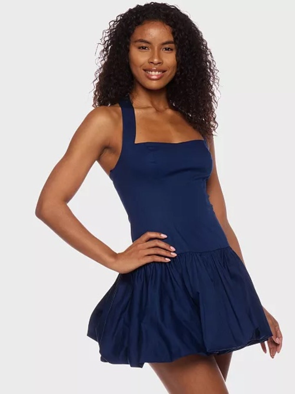 Alex & Sophia Juniors 3/4 Halter bubble hem dress