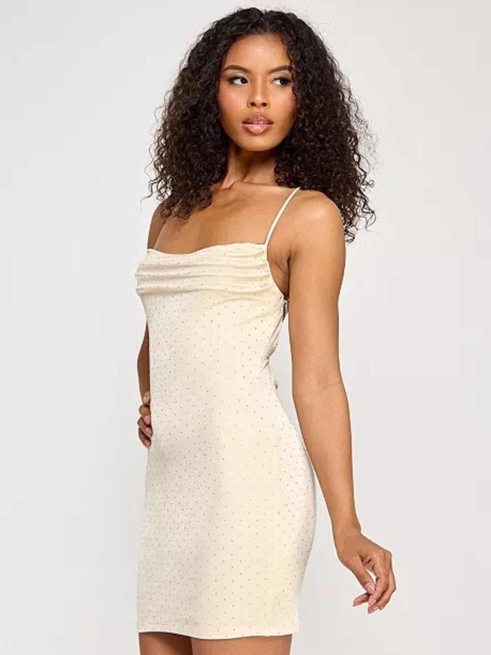 City Studio Cream Spaghetti-Strap Mini Dress with Rhinestone Dots