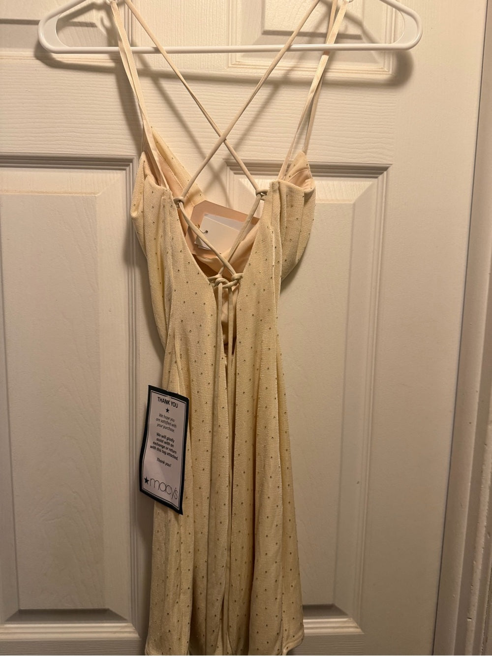 City Studio Cream Spaghetti-Strap Mini Dress with Rhinestone Dots
