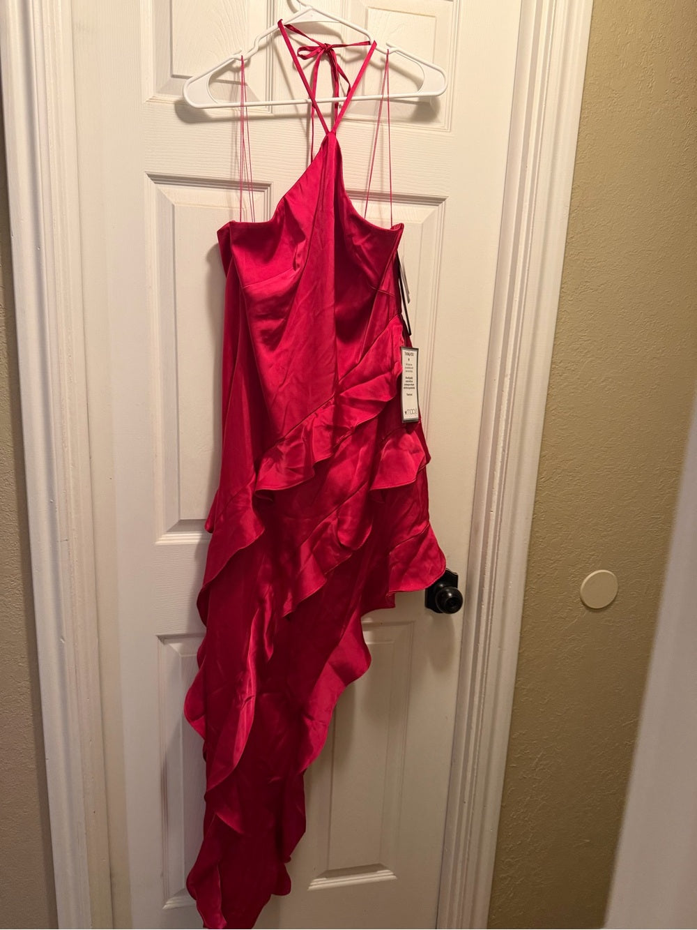 Adrianna Papell Hot Pink Midi Dress – Elevate Your Elegance with a Striking Halter Design
