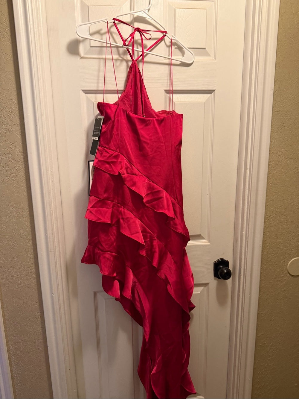 Adrianna Papell Hot Pink Midi Dress – Elevate Your Elegance with a Striking Halter Design