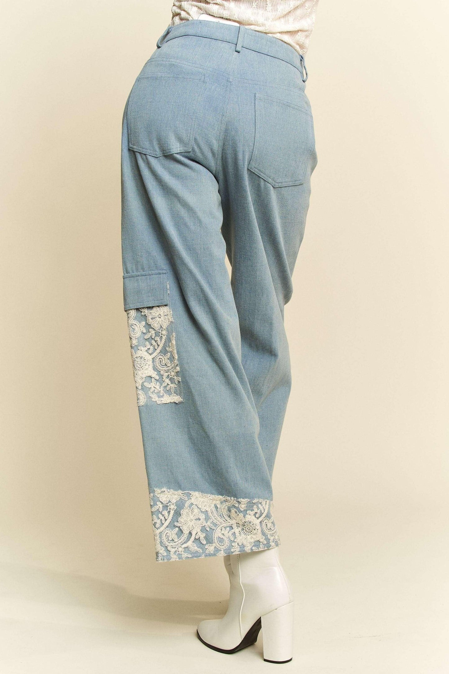 Lace Applique Wide Leg Jeans - Wildflower Hippies