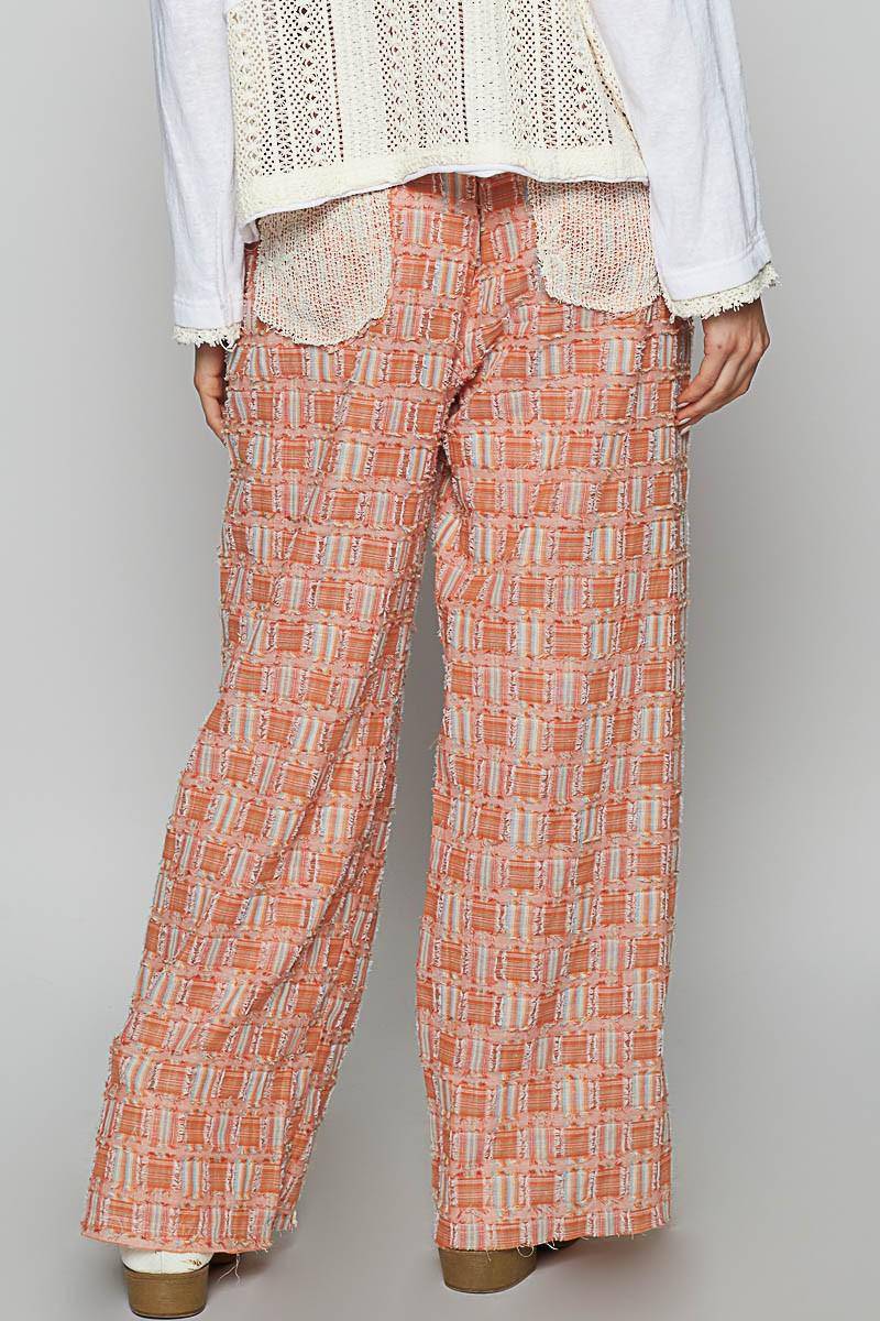 Lace Trim Drawstring Checkered Wide Leg Pants - Wildflower Hippies