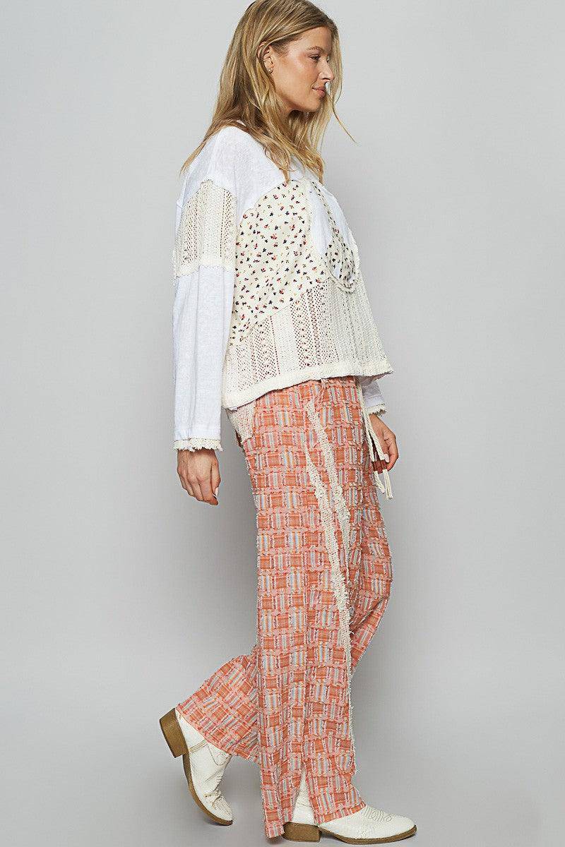 Lace Trim Drawstring Checkered Wide Leg Pants - Wildflower Hippies