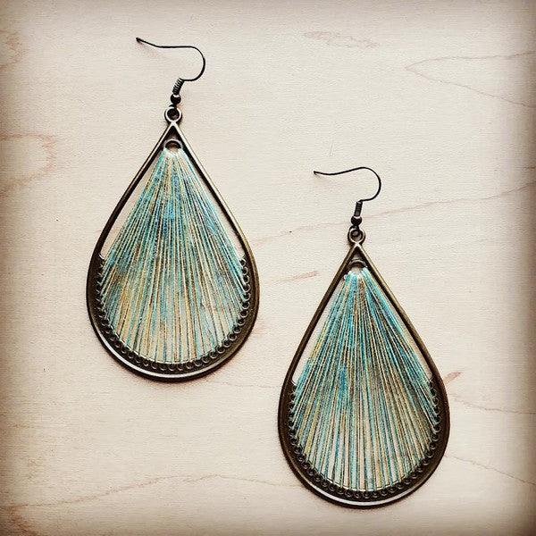 Large Woven Teardrop Earring in Teal - Wildflower Hippies