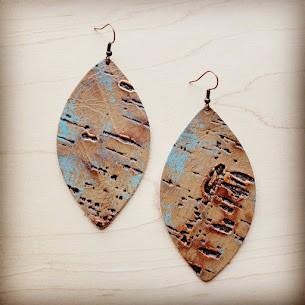 Leather Oval Earring-Driftwood Tarnished Copper - Wildflower Hippies