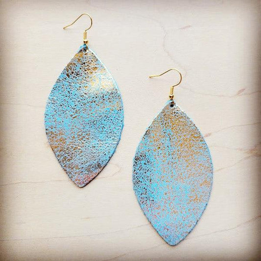 Leather Oval Earring-Heavy Metal Turquoise - Wildflower Hippies